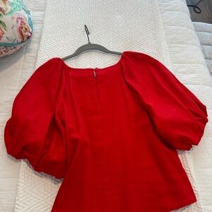DKNY Vibrant Red Puff Sleeve Blouse